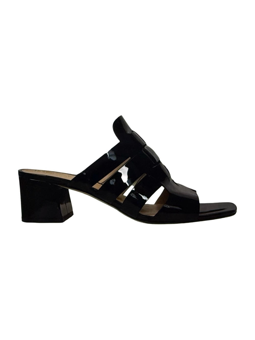 M Gemi Womens Mare Sandal Black Patent Leather Woven Block Heel Square Toe 9